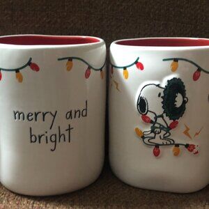 NWT Rae Dunn Peanuts Snoopy Christmas Mug "Merry and Bright"
